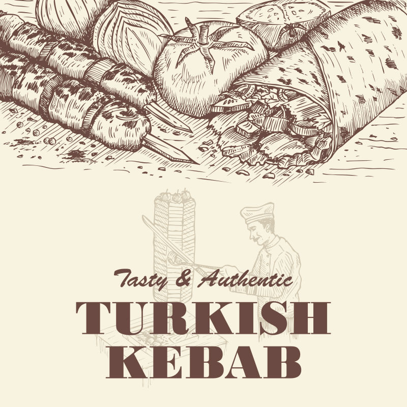 创意矢量手绘风格的土耳其美食插图