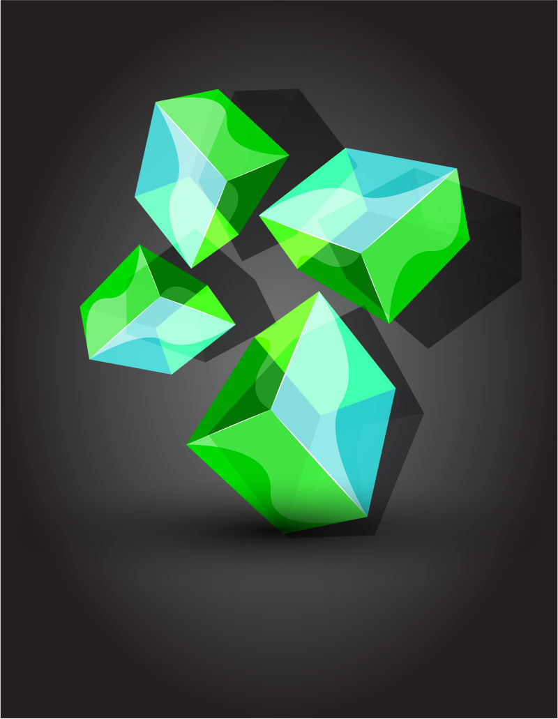 抽象矢量绿色立体玻璃结晶设计