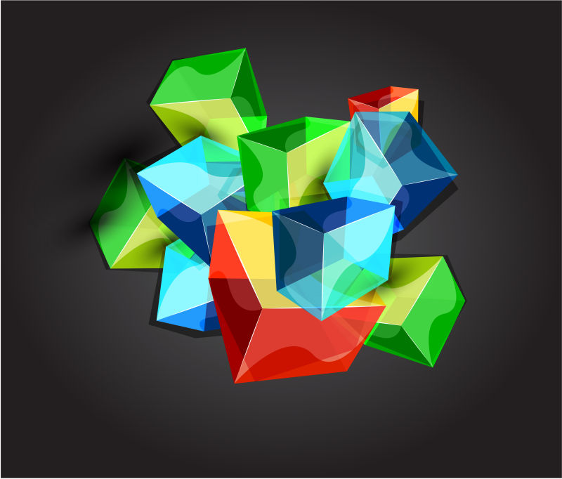 创意矢量彩色立方体玻璃晶体设计
