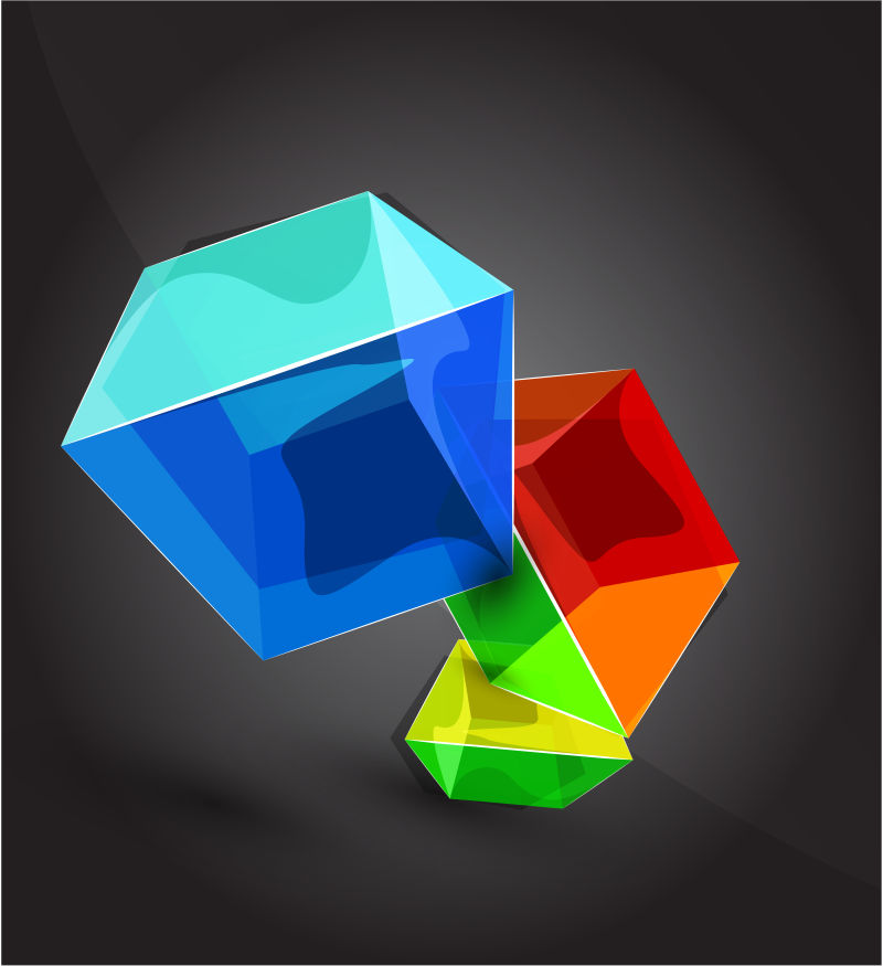 创意矢量彩色立体方形几何晶体设计