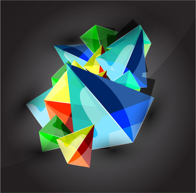 创意矢量彩色立体三角结晶体设计
