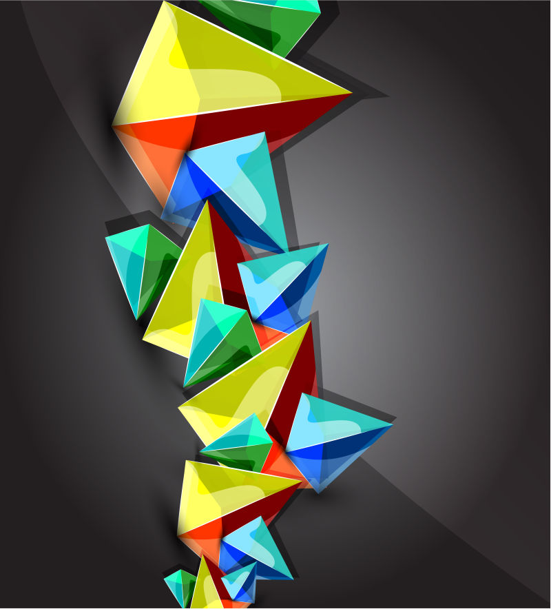 抽象矢量成彩色立体三角玻璃晶体