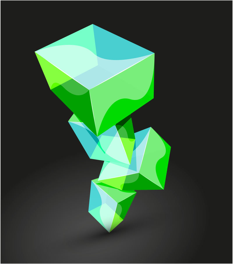创意矢量绿色立体几何结晶体