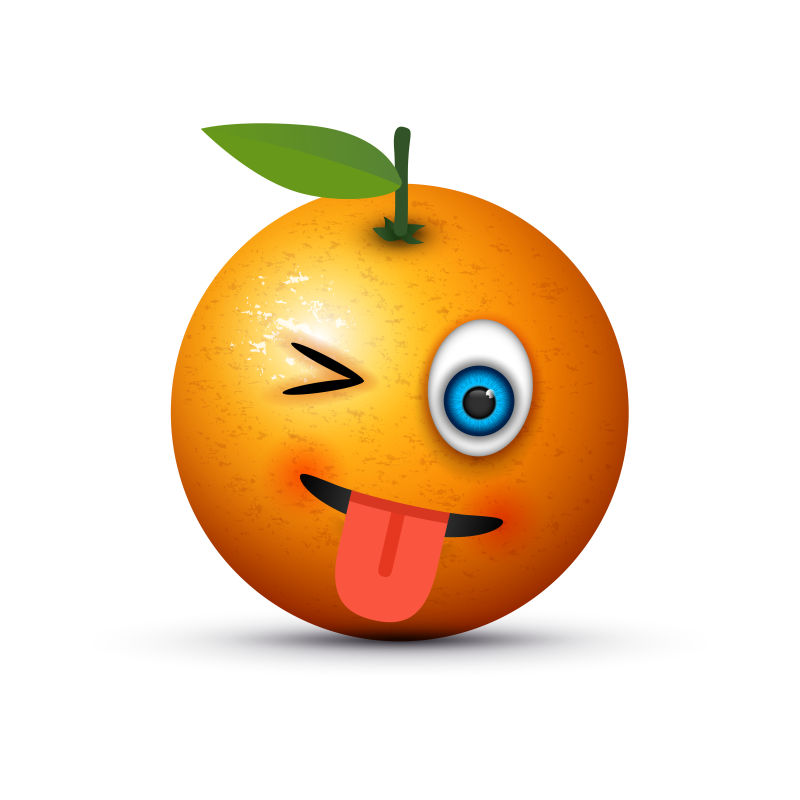 创意矢量现代做鬼脸的橘子卡通图标设计