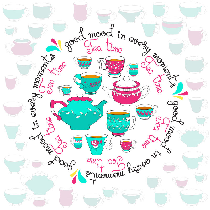 抽象矢量彩色茶壶元素装饰标志设计