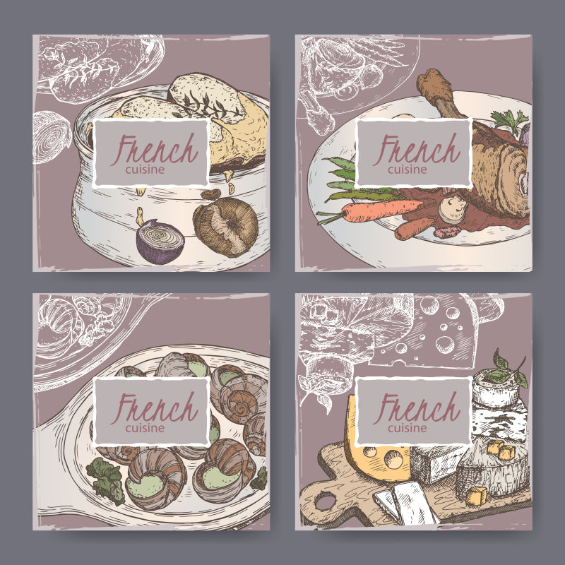 创意矢量古典法国传统美食设计插图