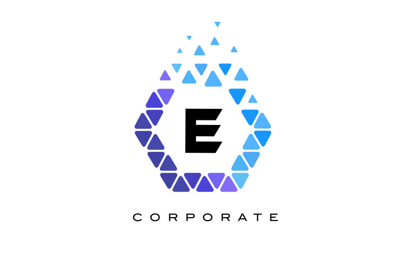 蓝色六边形风格的矢量字母E标志设计