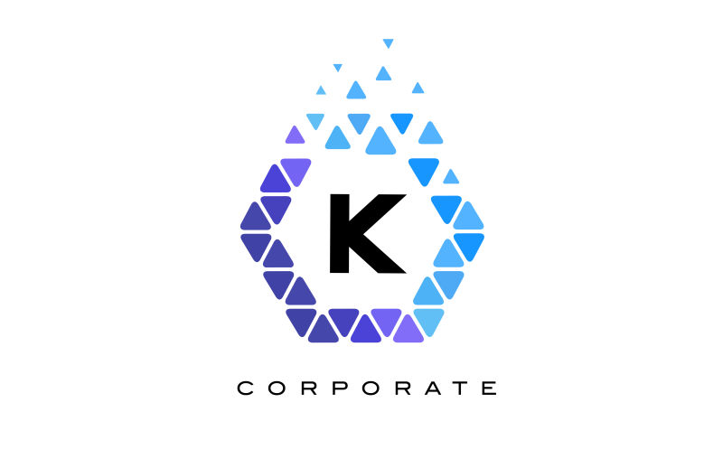 蓝色六边形风格的矢量字母k标志设计