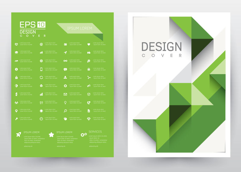 矢量的绿色几何图案杂志封面设计
