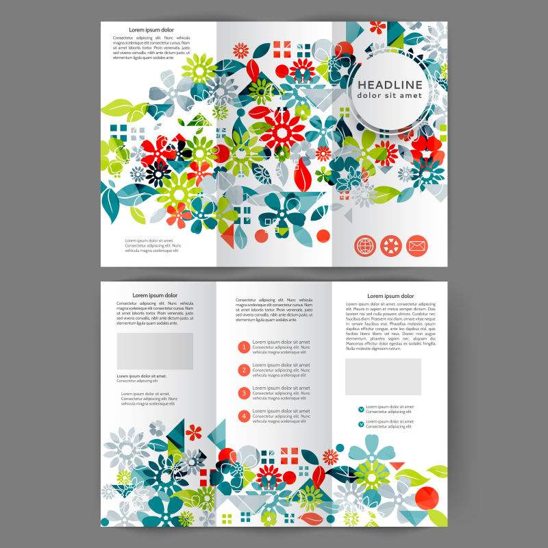 创意矢量彩色花卉元素三折页设计