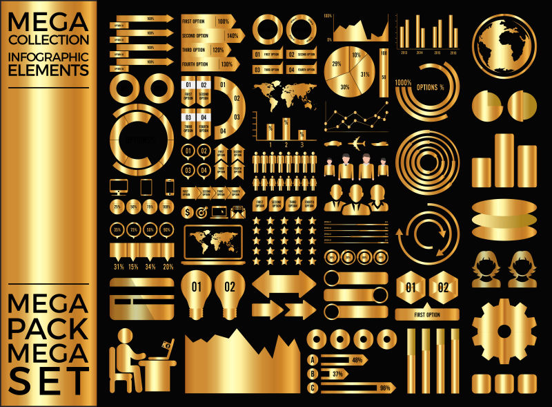 抽象矢量金色商业信息图表设计元素