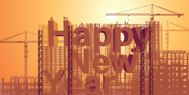 抽象矢量新年快乐元素的建筑插图 