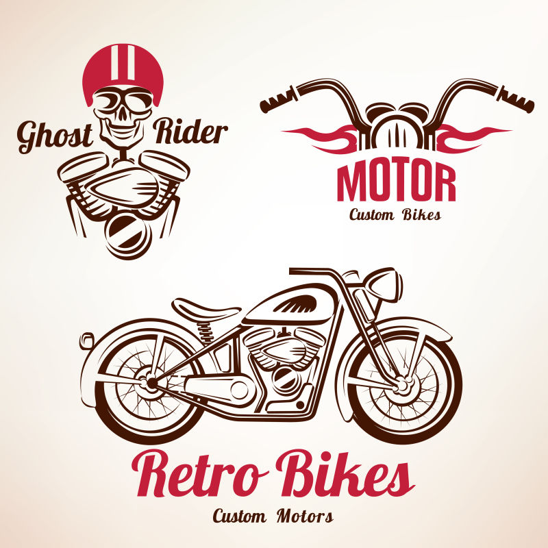 创意矢量复古摩托车元素的标志设计