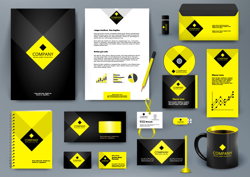创意矢量黄色黑色商业企业宣传设计
