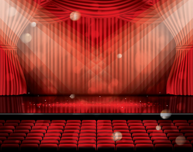 矢量拉开的幕布红色舞台设计