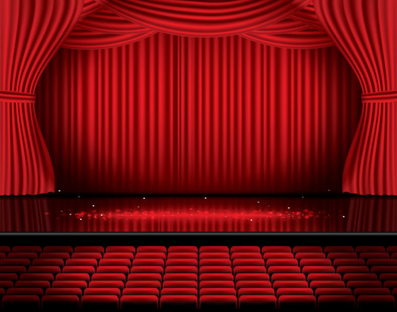 矢量红色幕布座位舞台设计