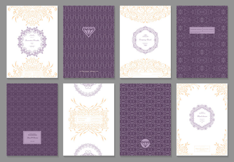 抽象矢量美丽花卉元素复古紫色卡片设计
