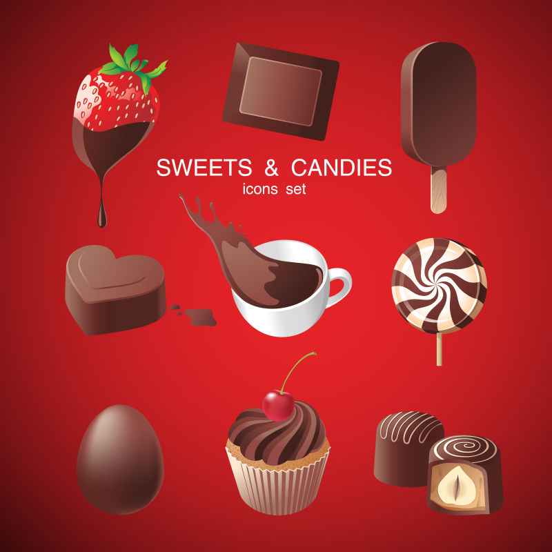 创意矢量现代巧克力甜点的平面插图设计