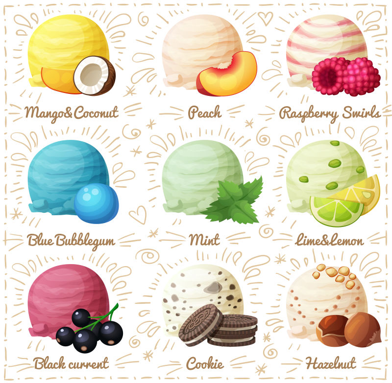 创意矢量冰淇淋球的装饰插图