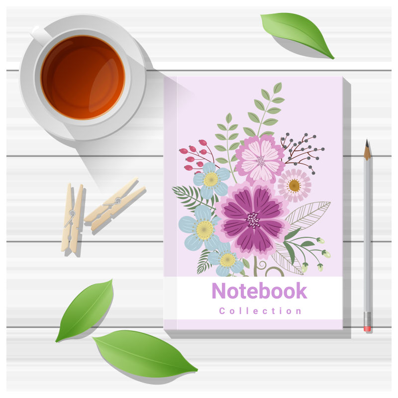 创意矢量现代花卉元素笔记本设计