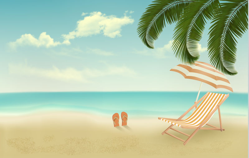 创意矢量夏季海滩度假的平面插图