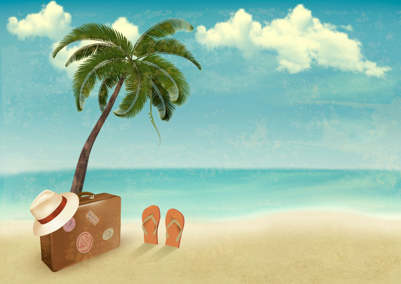 创意矢量夏季海滩设计平面插图