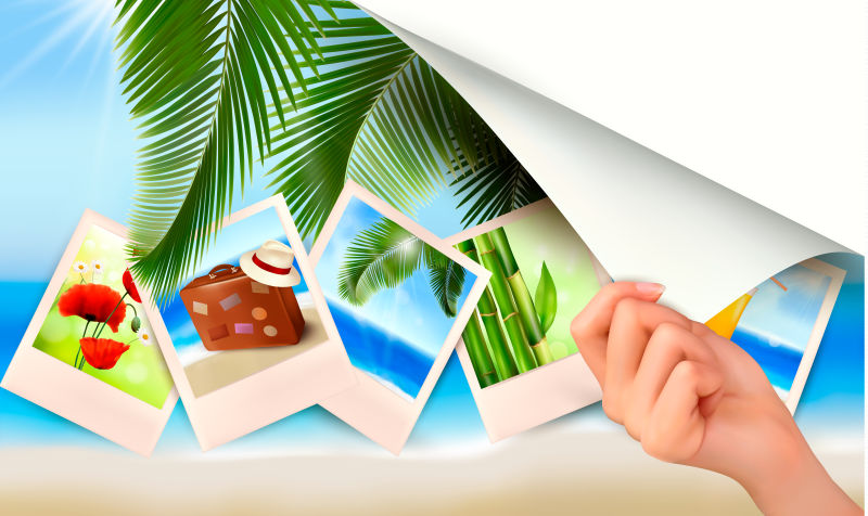 抽象矢量现代夏季海滩度假主题的平面设计插图