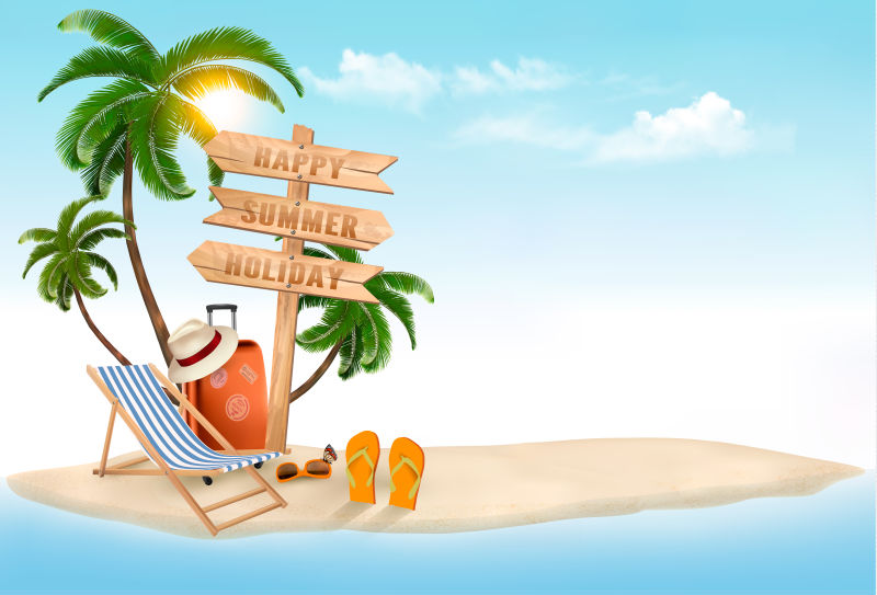 创意矢量现代夏季度假主题的平面插图