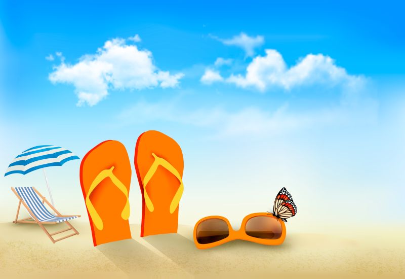 创意矢量夏日海滨度假主题的平面插图