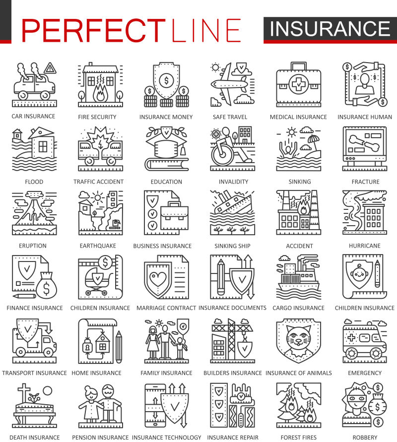 抽象矢量现代保险主题细线图标设计