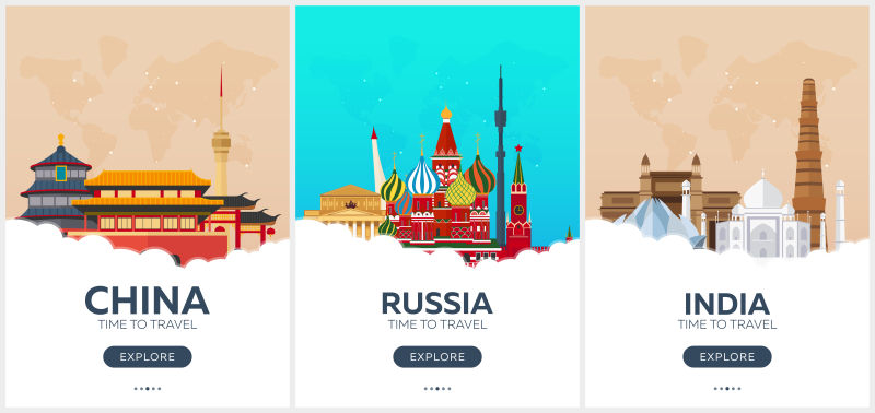 矢量不同国家旅行海报设计