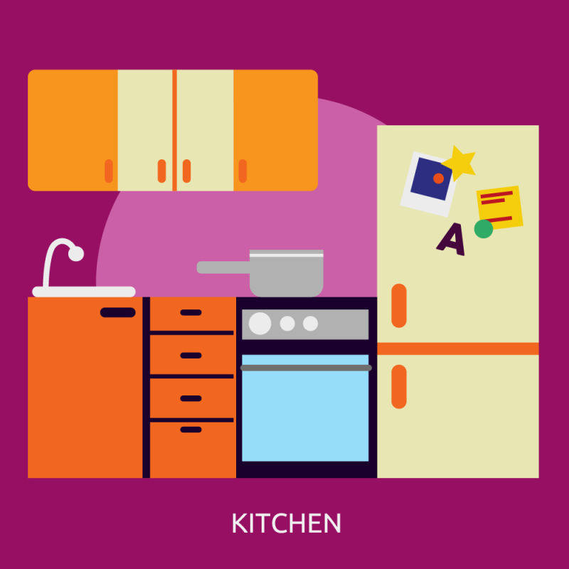创意矢量厨房平面设计插图