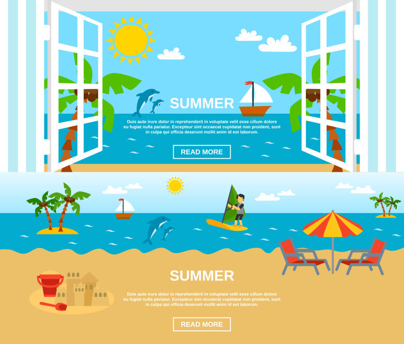 创意矢量夏日度假主题的平面插图