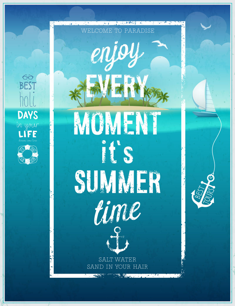矢量夏日主题的创意平面海报设计