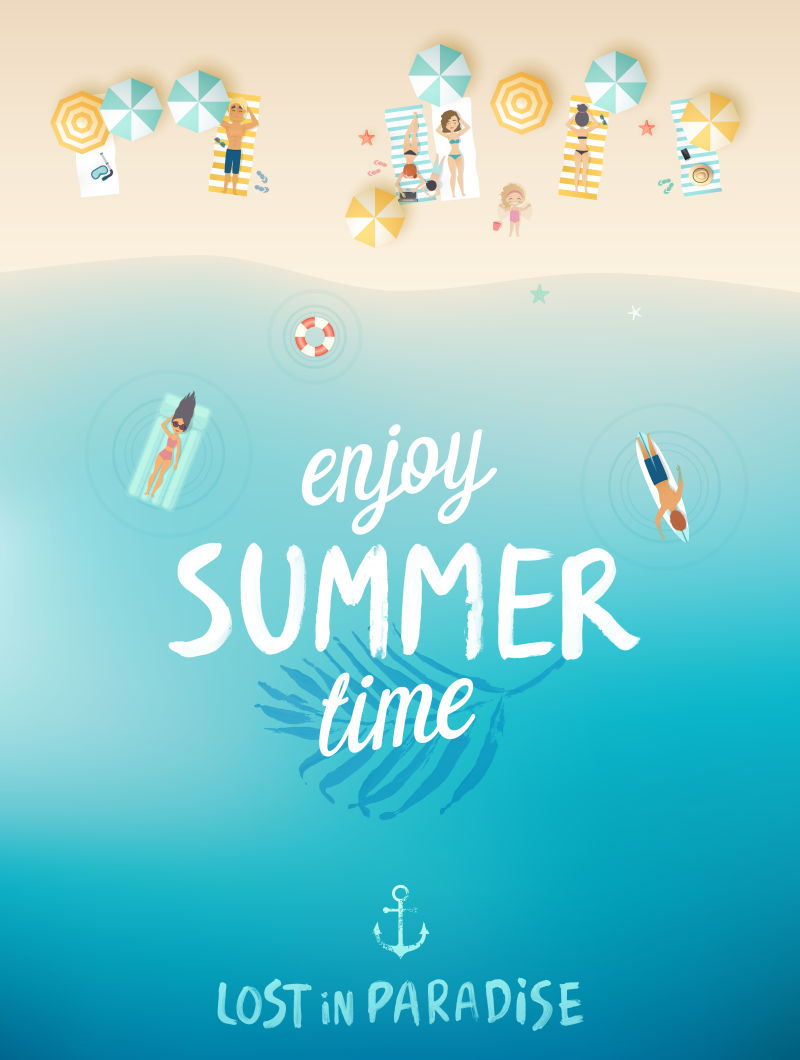 创意矢量夏季度假主题的平面海报