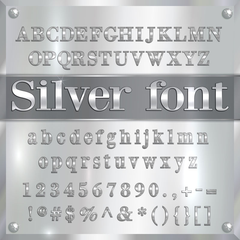 矢量银色有光泽的抽象字体设计