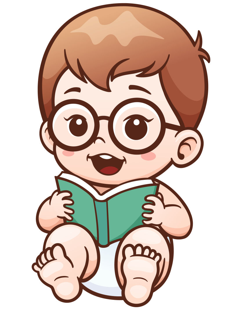 矢量戴着眼镜看书的婴儿