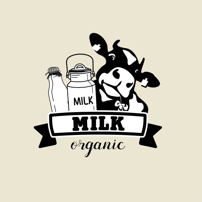 创意矢量奶牛和牛奶设计插图