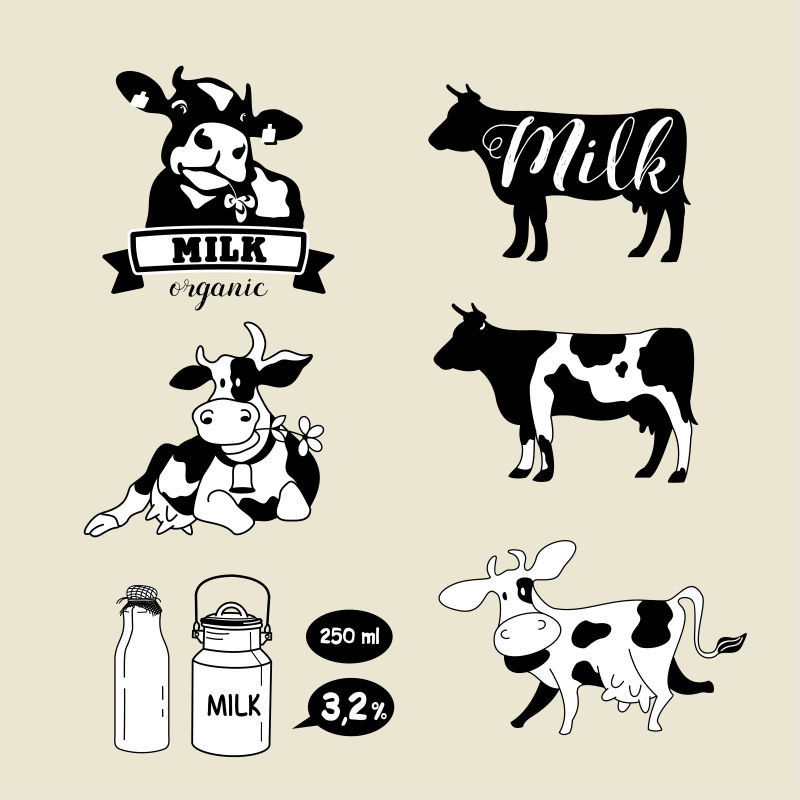 创意矢量卡通奶牛和牛奶