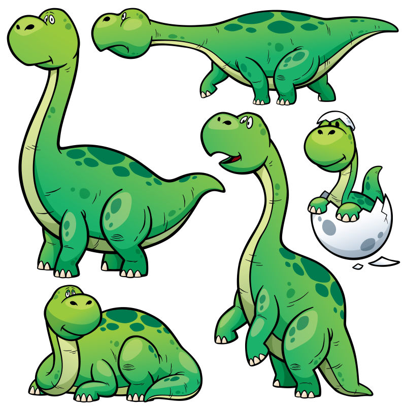 抽象矢量卡通绿色恐龙插图