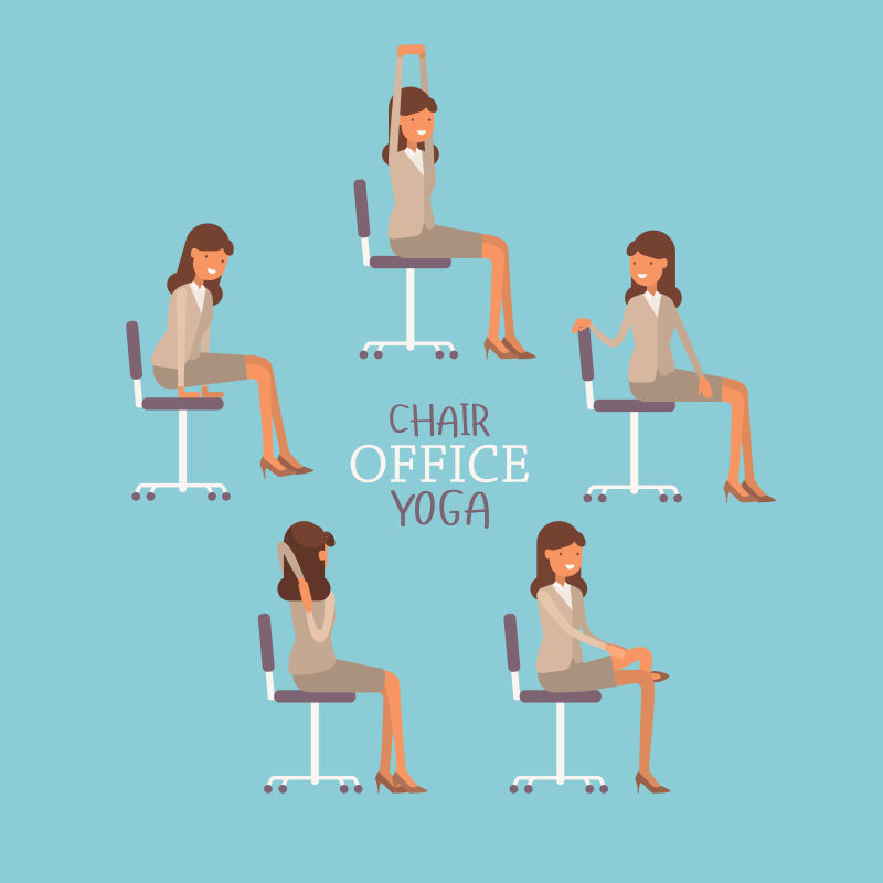 创意矢量在椅子上练习瑜伽的女商人插图