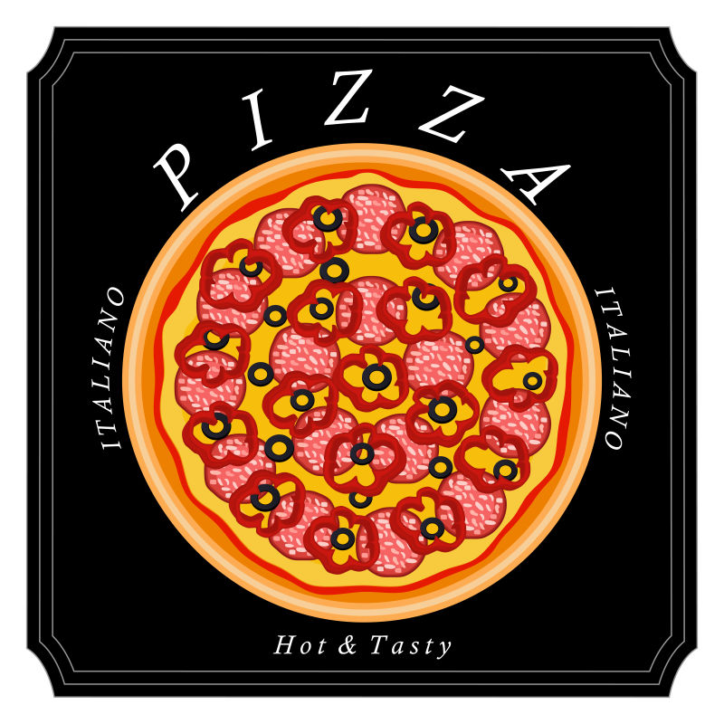 矢量抽象卡通披萨设计平面插图