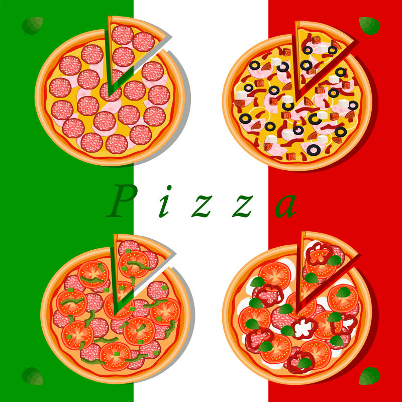 抽象矢量各种口味的披萨设计插图