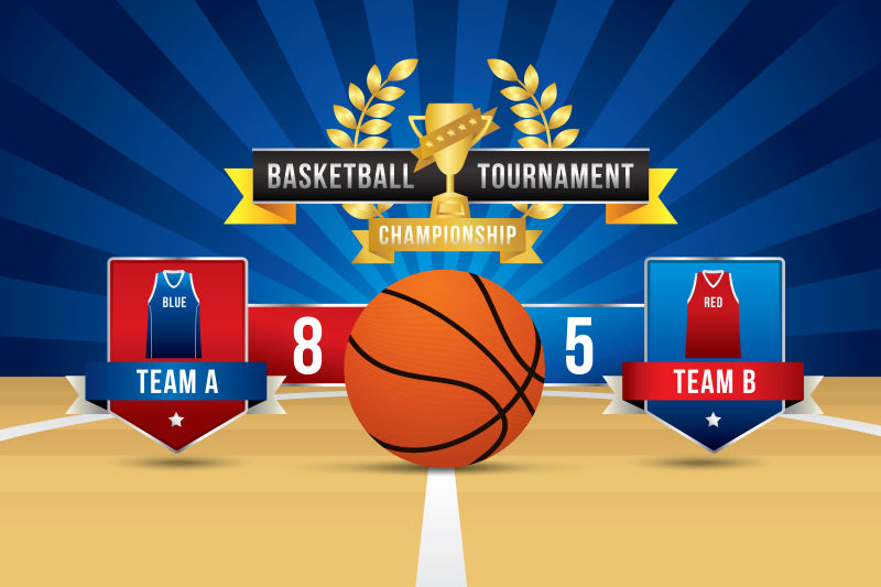 创意矢量现代篮球比赛比分的平面插图