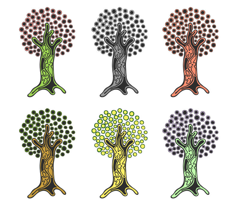 创意矢量彩色树木的装饰设计元素