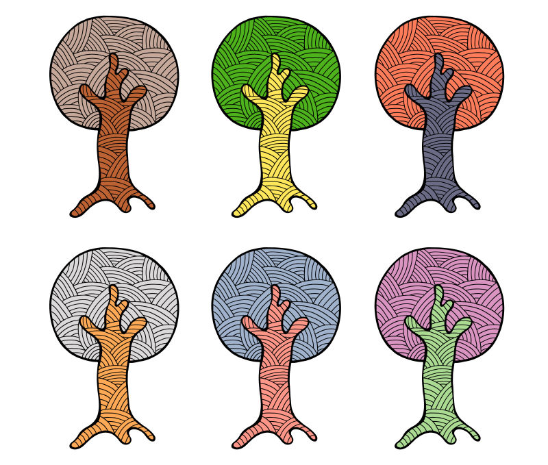 抽象矢量手绘树木插图