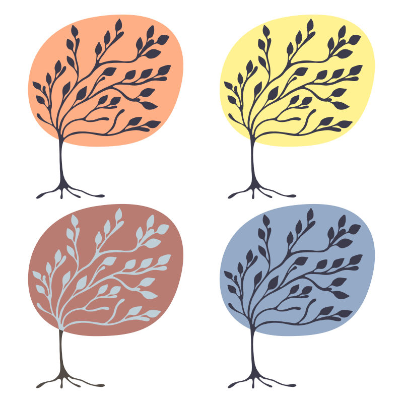 创意矢量彩色手绘树木设计元素