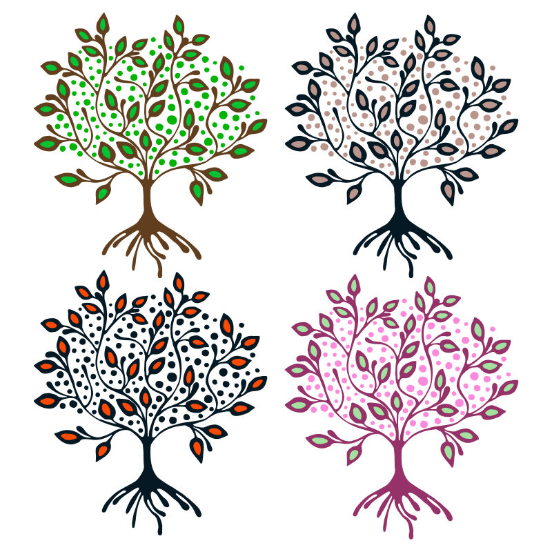 创意矢量彩色手绘树木的设计元素