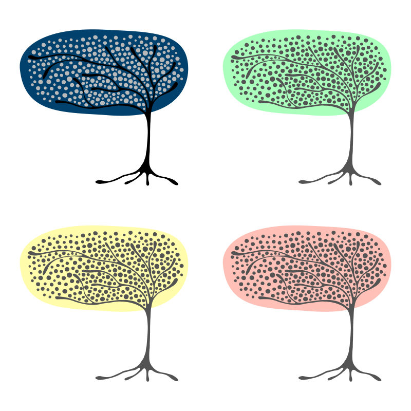 抽象点状彩色树木的矢量设计元素