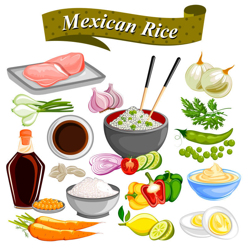 创意矢量墨西哥米饭的食材设计插图